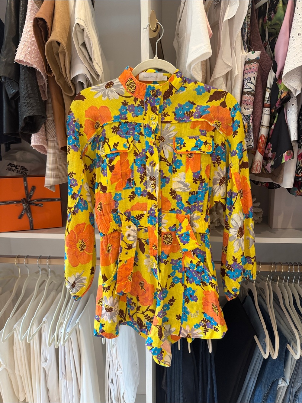 Zimmerman Vibrant Yellow Floral Button-Front Women’s short jumper